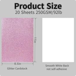 20 Sheets Pink Glitter Cardstock 8.5 x 11 Inches
