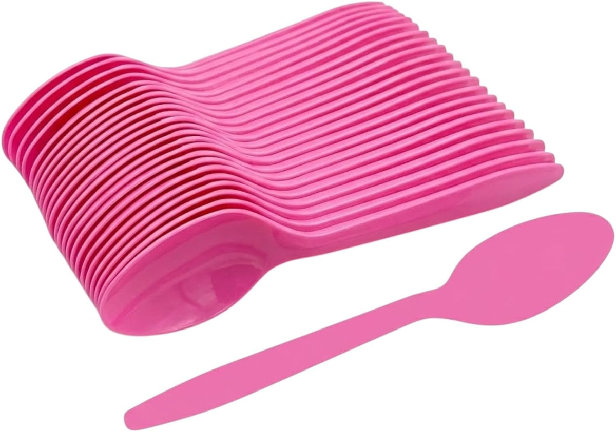 Plastic Teaspoons, Pink Disposable Spoons, 50-Pack