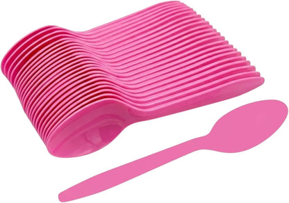 Plastic Teaspoons, Pink Disposable Spoons, 50-Pack