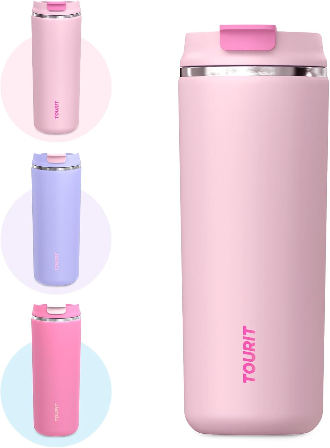 16 oz Insulated Stainless Steel Travel Mug with Lid, Leak-Proof Double-Wall Vacuum Tumbler, Reusable Coffee Cup - Pink