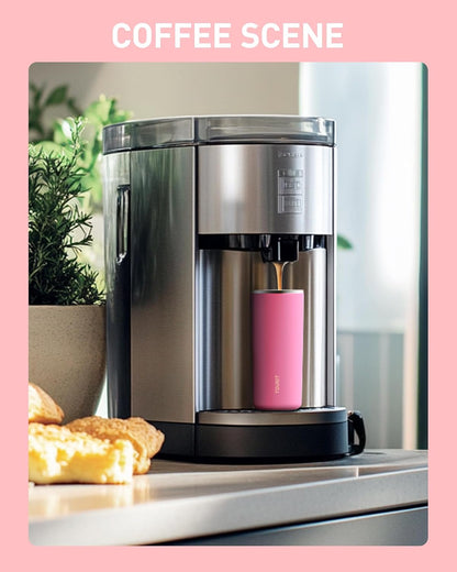 16 oz Insulated Stainless Steel Travel Mug with Lid, Leak-Proof Double-Wall Vacuum Tumbler, Reusable Coffee Cup - Pink
