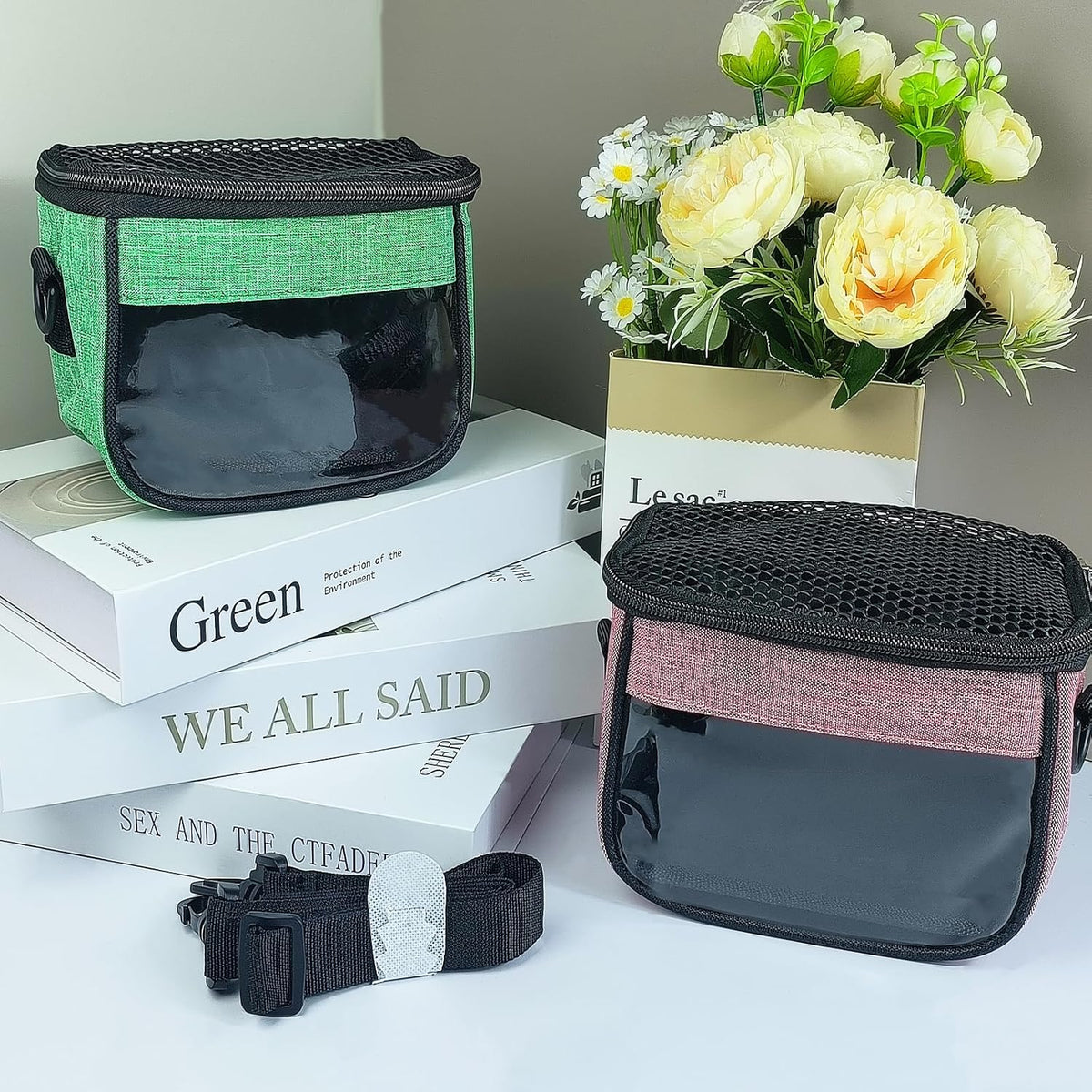 Small Pet Carrier Bag - Single - Shoulder Outdoor Carrier for Hamsters, Sugar Gliders & Flying Squirrels Portable Small Pet Travel Bag (Pink)