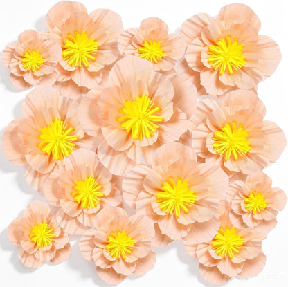 24 Pcs Tissue Paper Flowers, Crepe Paper Flowers Decorations 8" 10" 12" for Wedding Party Baby Bridal Shower Carnival Party Birthday Nursery Wall Decor (Peach)