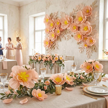 24 Pcs Tissue Paper Flowers, Crepe Paper Flowers Decorations 8" 10" 12" for Wedding Party Baby Bridal Shower Carnival Party Birthday Nursery Wall Decor (Peach)