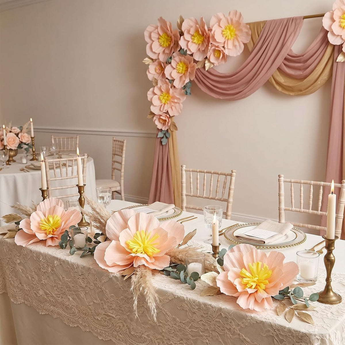 24 Pcs Tissue Paper Flowers, Crepe Paper Flowers Decorations 8" 10" 12" for Wedding Party Baby Bridal Shower Carnival Party Birthday Nursery Wall Decor (Peach)