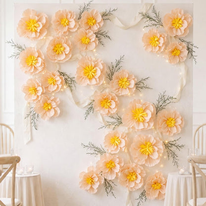 24 Pcs Tissue Paper Flowers, Crepe Paper Flowers Decorations 8" 10" 12" for Wedding Party Baby Bridal Shower Carnival Party Birthday Nursery Wall Decor (Peach)