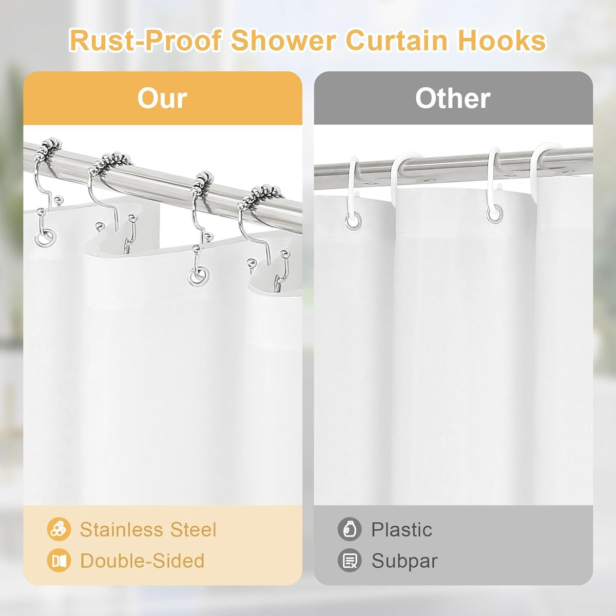 3 in 1 Blush Pink Shower Curtain Set with PEVA Liner & 12 Hooks, 72 x 72
