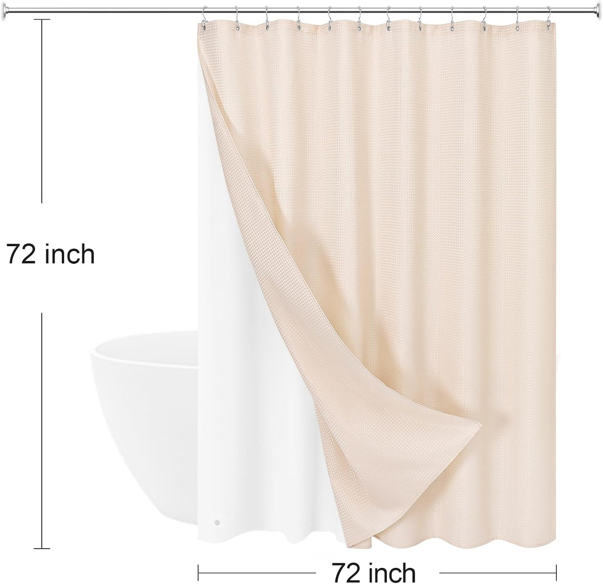 3 in 1 Blush Pink Shower Curtain Set with PEVA Liner & 12 Hooks, 72 x 72