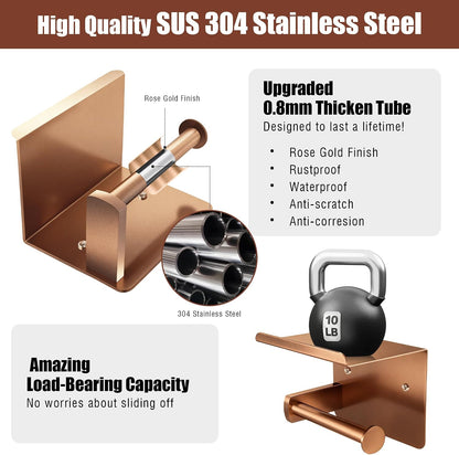 Rose Gold Toilet Paper Holder with Shelf, SUS304 Stainless Steel Rustproof Wall Mount Toilet Paper Roll Holder, Screw Bathroom Toilet Paper Holder for Kitchen, Washroom, RV