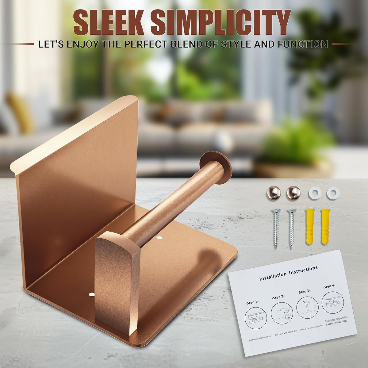 Rose Gold Toilet Paper Holder with Shelf, SUS304 Stainless Steel Rustproof Wall Mount Toilet Paper Roll Holder, Screw Bathroom Toilet Paper Holder for Kitchen, Washroom, RV