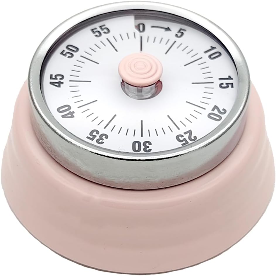 Mechanical Kitchen Timer, Eco-Friendly No Batteries Needed Magnetic 60-Minute Visual Countdown Alarm Clock for Cooking, Study, Games, Office (Pink)