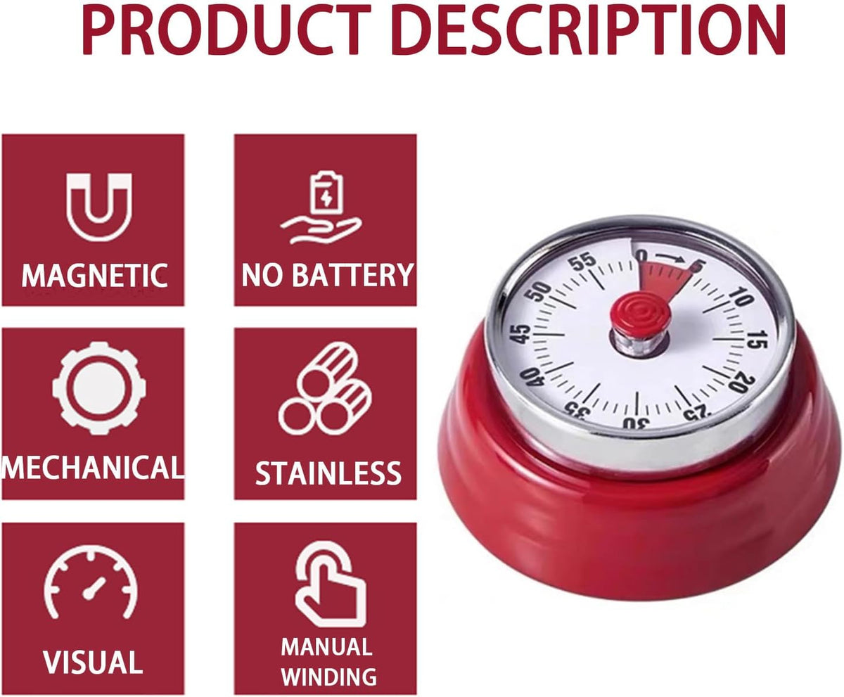 Mechanical Kitchen Timer, Eco-Friendly No Batteries Needed Magnetic 60-Minute Visual Countdown Alarm Clock for Cooking, Study, Games, Office (Pink)