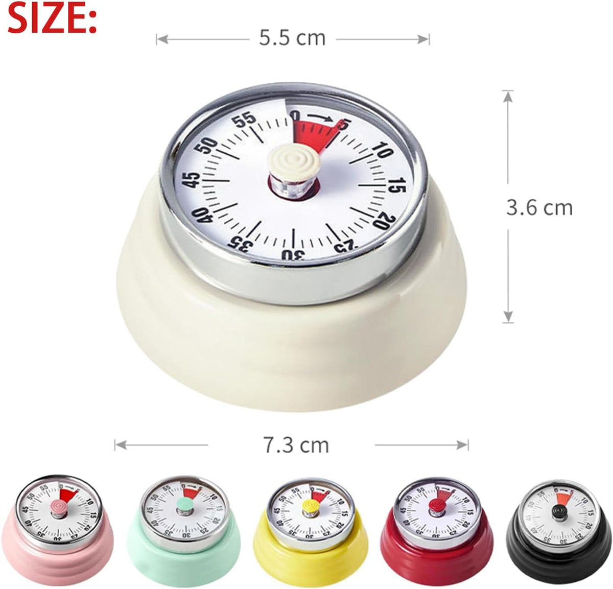 Mechanical Kitchen Timer, Eco-Friendly No Batteries Needed Magnetic 60-Minute Visual Countdown Alarm Clock for Cooking, Study, Games, Office (Pink)