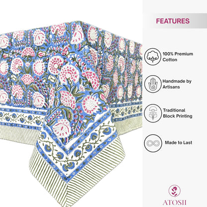 Clover Pink 100% Cotton Fall Tablecloth, Handblock Print Rectangle Table Cover for Kitchen Dining Linen I Parties, Weddings, Outdoors, Easter Table Cloth Decor 60 X 90 Inches I 6 Seater