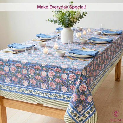 Clover Pink 100% Cotton Fall Tablecloth, Handblock Print Rectangle Table Cover for Kitchen Dining Linen I Parties, Weddings, Outdoors, Easter Table Cloth Decor 60 X 90 Inches I 6 Seater