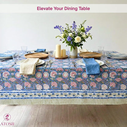 Clover Pink 100% Cotton Fall Tablecloth, Handblock Print Rectangle Table Cover for Kitchen Dining Linen I Parties, Weddings, Outdoors, Easter Table Cloth Decor 60 X 90 Inches I 6 Seater