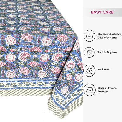 Clover Pink 100% Cotton Fall Tablecloth, Handblock Print Rectangle Table Cover for Kitchen Dining Linen I Parties, Weddings, Outdoors, Easter Table Cloth Decor 60 X 90 Inches I 6 Seater