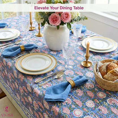 Clover Pink 100% Cotton Fall Tablecloth, Handblock Print Rectangle Table Cover for Kitchen Dining Linen I Parties, Weddings, Outdoors, Easter Table Cloth Decor 60 X 90 Inches I 6 Seater