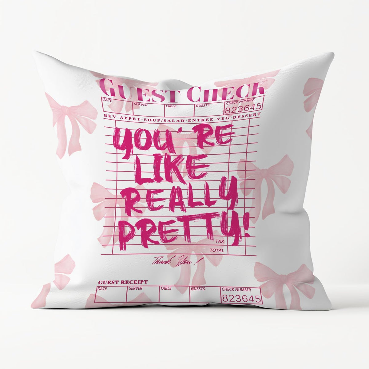 Inspirational Bow Throw Pillow Covers 18x18, Coquette Check Pillowcase, Coquette Preppy Dorm Room Decor for College Girls, Girly Positive Decor for Home