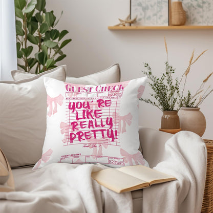Inspirational Bow Throw Pillow Covers 18x18, Coquette Check Pillowcase, Coquette Preppy Dorm Room Decor for College Girls, Girly Positive Decor for Home