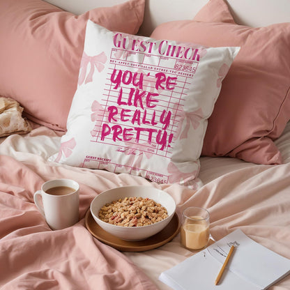 Inspirational Bow Throw Pillow Covers 18x18, Coquette Check Pillowcase, Coquette Preppy Dorm Room Decor for College Girls, Girly Positive Decor for Home