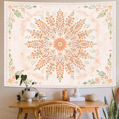 Floral Mandala Tapestry Boho Tapestry for Bedroom Peach Tapestries Wall Hanging Living Room Wall Art and Home Decor 60x80