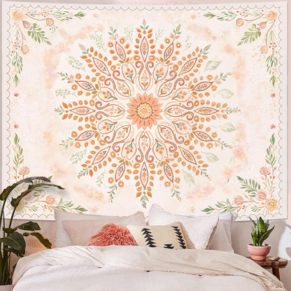 Floral Mandala Tapestry Boho Tapestry for Bedroom Peach Tapestries Wall Hanging Living Room Wall Art and Home Decor 60x80