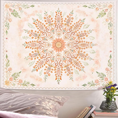 Floral Mandala Tapestry Boho Tapestry for Bedroom Peach Tapestries Wall Hanging Living Room Wall Art and Home Decor 60x80