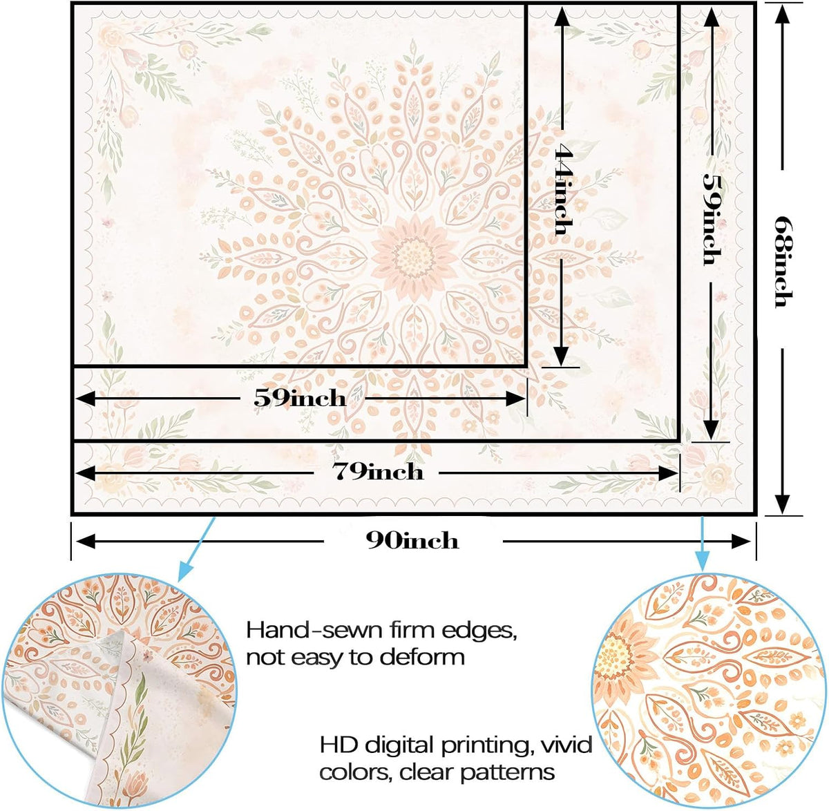 Floral Mandala Tapestry Boho Tapestry for Bedroom Peach Tapestries Wall Hanging Living Room Wall Art and Home Decor 60x80