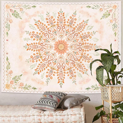 Floral Mandala Tapestry Boho Tapestry for Bedroom Peach Tapestries Wall Hanging Living Room Wall Art and Home Decor 60x80