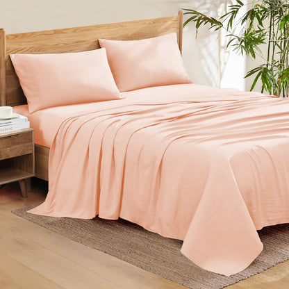 100% Organic Cotton Full Size Sheets Set, Soft & Comfy All Season Breathable Sheets, Percale Weave Fits 7-12" Deep Pocket, Eco Friendly Naturally Cooling (Solid, Peach)