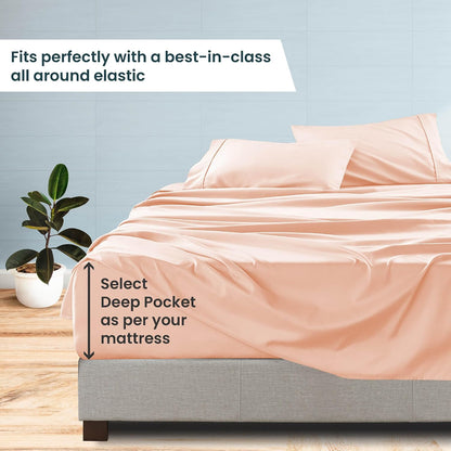 100% Organic Cotton Full Size Sheets Set, Soft & Comfy All Season Breathable Sheets, Percale Weave Fits 7-12" Deep Pocket, Eco Friendly Naturally Cooling (Solid, Peach)