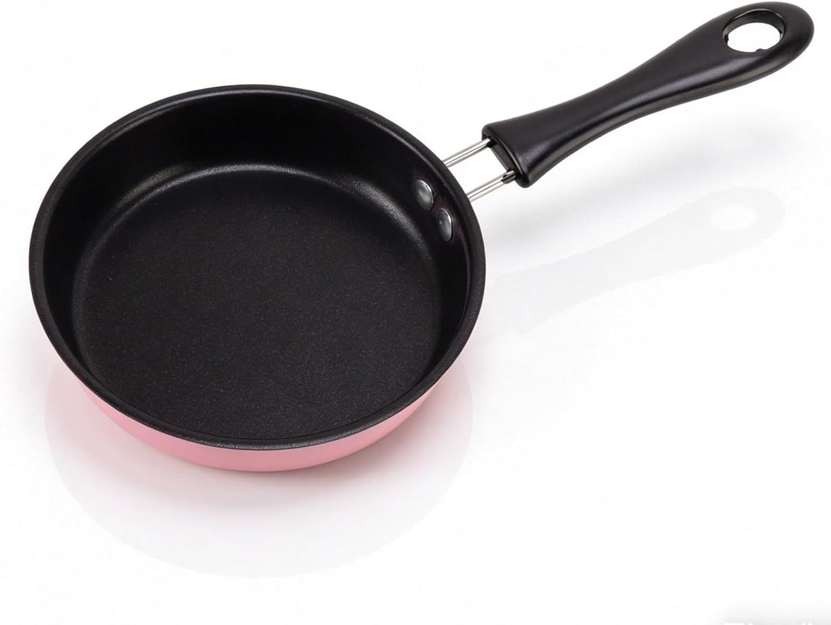 Small Egg Pan, Mini Egg Frying Pan Skillet Stainless Steel Induction Pot Round Breakfast Small Pot with Long Handle 12cm for Home Cooking (Pink)