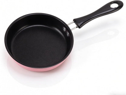 Small Egg Pan, Mini Egg Frying Pan Skillet Stainless Steel Induction Pot Round Breakfast Small Pot with Long Handle 12cm for Home Cooking (Pink)
