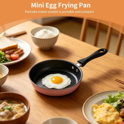Small Egg Pan, Mini Egg Frying Pan Skillet Stainless Steel Induction Pot Round Breakfast Small Pot with Long Handle 12cm for Home Cooking (Pink)