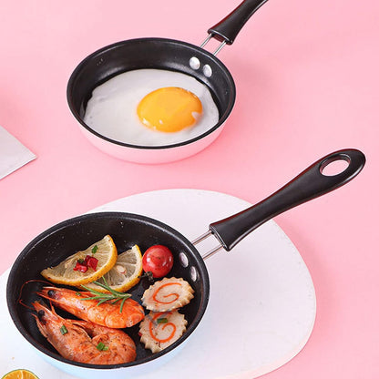 Small Egg Pan, Mini Egg Frying Pan Skillet Stainless Steel Induction Pot Round Breakfast Small Pot with Long Handle 12cm for Home Cooking (Pink)
