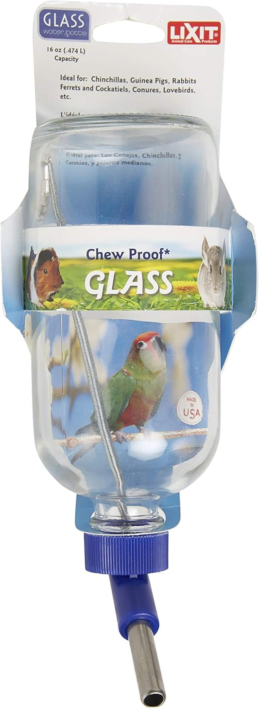 Lixit Glass Water Bottles for Small Animals and Birds (16oz), Clear (COMINHKR016337)