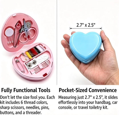 10PCS Mini Sewing Kit with Organza Gift Bags, Heart-Shaped Bulk Mending Set with Bags for Wedding Favors, Holiday Donation & Emergency Repairs (Pink & Blue)