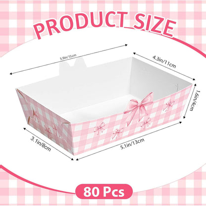 80 Pcs Pink Bow Nacho Food Trays Snack Serving Plates Pink Food Boats Hot Dog Nacho Trays for Coquette Birthday Wedding Anniversaries Party Supplies