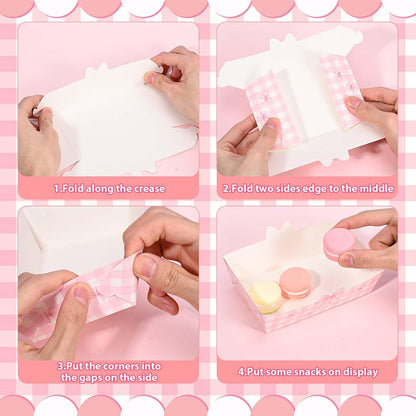 80 Pcs Pink Bow Nacho Food Trays Snack Serving Plates Pink Food Boats Hot Dog Nacho Trays for Coquette Birthday Wedding Anniversaries Party Supplies