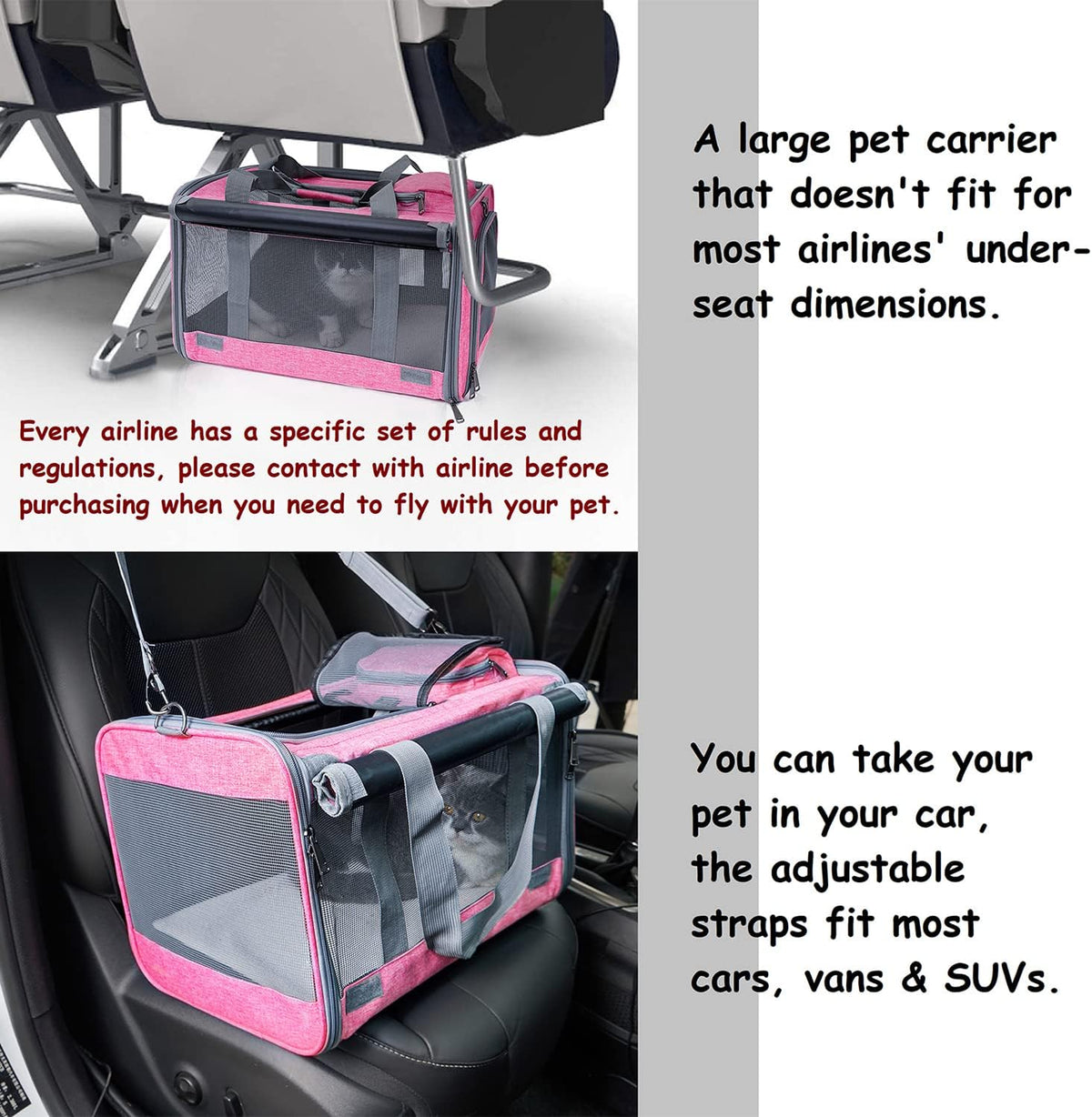 Pet Carrier for Large and Medium Cat, Soft-Sided Pet Crate for Puppy