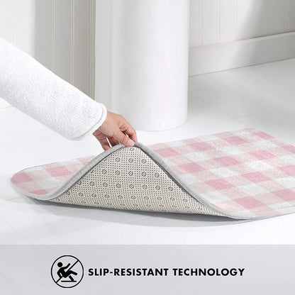 Pink Checkboard A Print Bathroom Rugs 30x20 Inch, Non-Slip Absorbent Bath Mat Rugs, Machine Washable Shower Rug Bath Mats for Bathroom