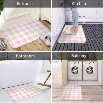 Pink Checkboard A Print Bathroom Rugs 30x20 Inch, Non-Slip Absorbent Bath Mat Rugs, Machine Washable Shower Rug Bath Mats for Bathroom