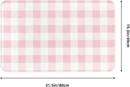 Pink Checkboard A Print Bathroom Rugs 30x20 Inch, Non-Slip Absorbent Bath Mat Rugs, Machine Washable Shower Rug Bath Mats for Bathroom