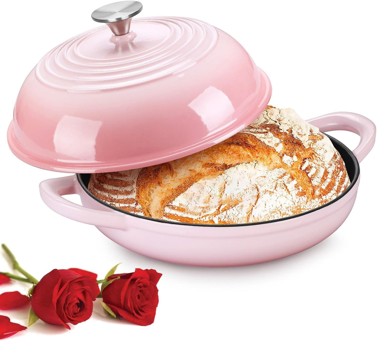 Pink Enameled Bread Dutch Oven for Sourdough, 5.5 QT