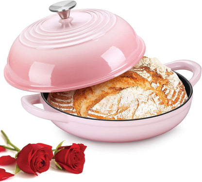 Pink Enameled Bread Dutch Oven for Sourdough, 5.5 QT
