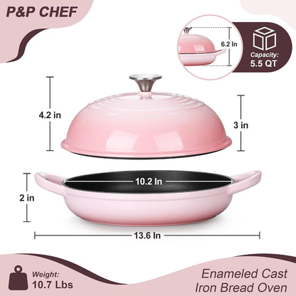 Pink Enameled Bread Dutch Oven for Sourdough, 5.5 QT