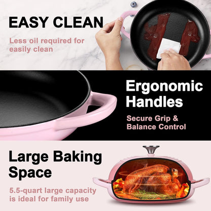 Pink Enameled Bread Dutch Oven for Sourdough, 5.5 QT
