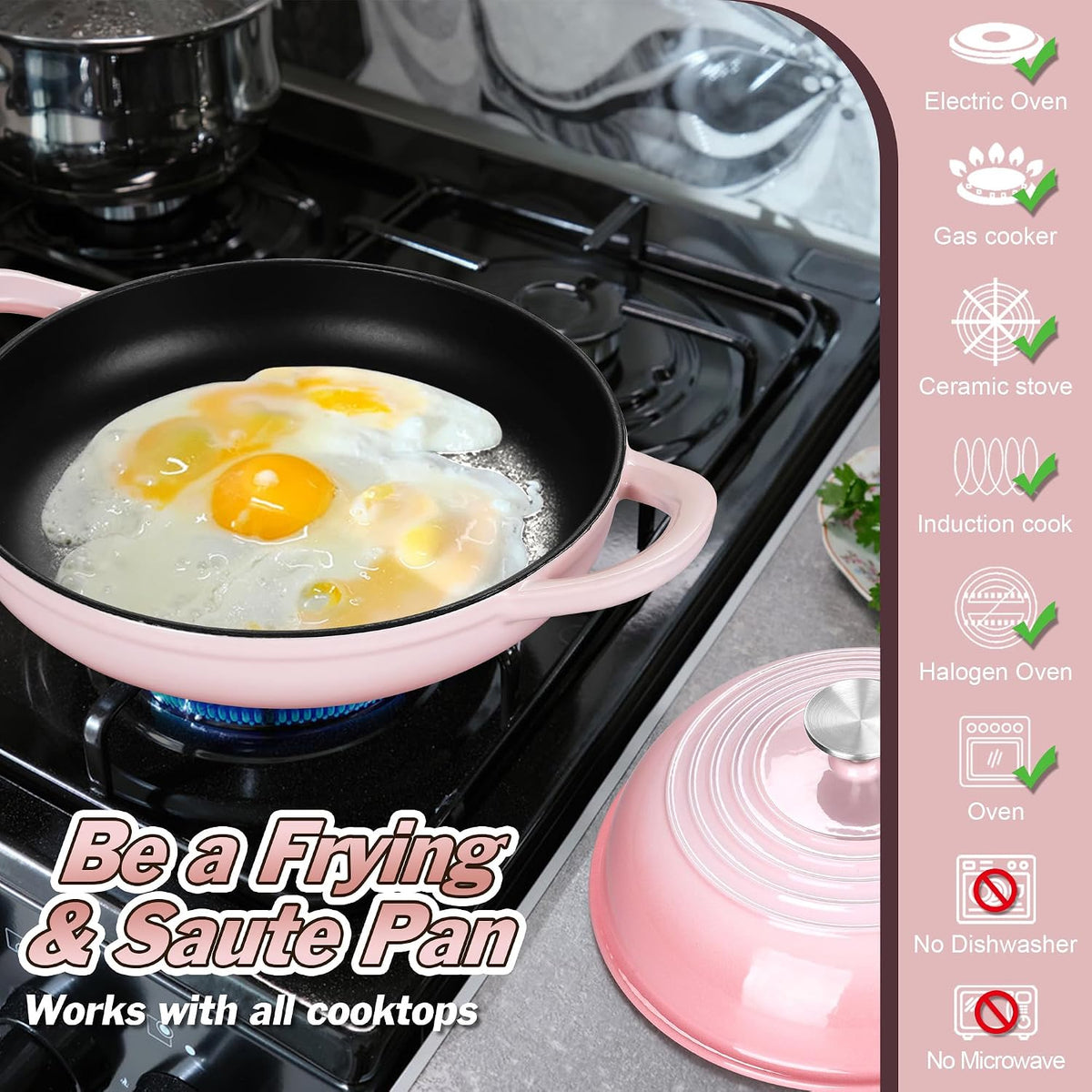 Pink Enameled Bread Dutch Oven for Sourdough, 5.5 QT