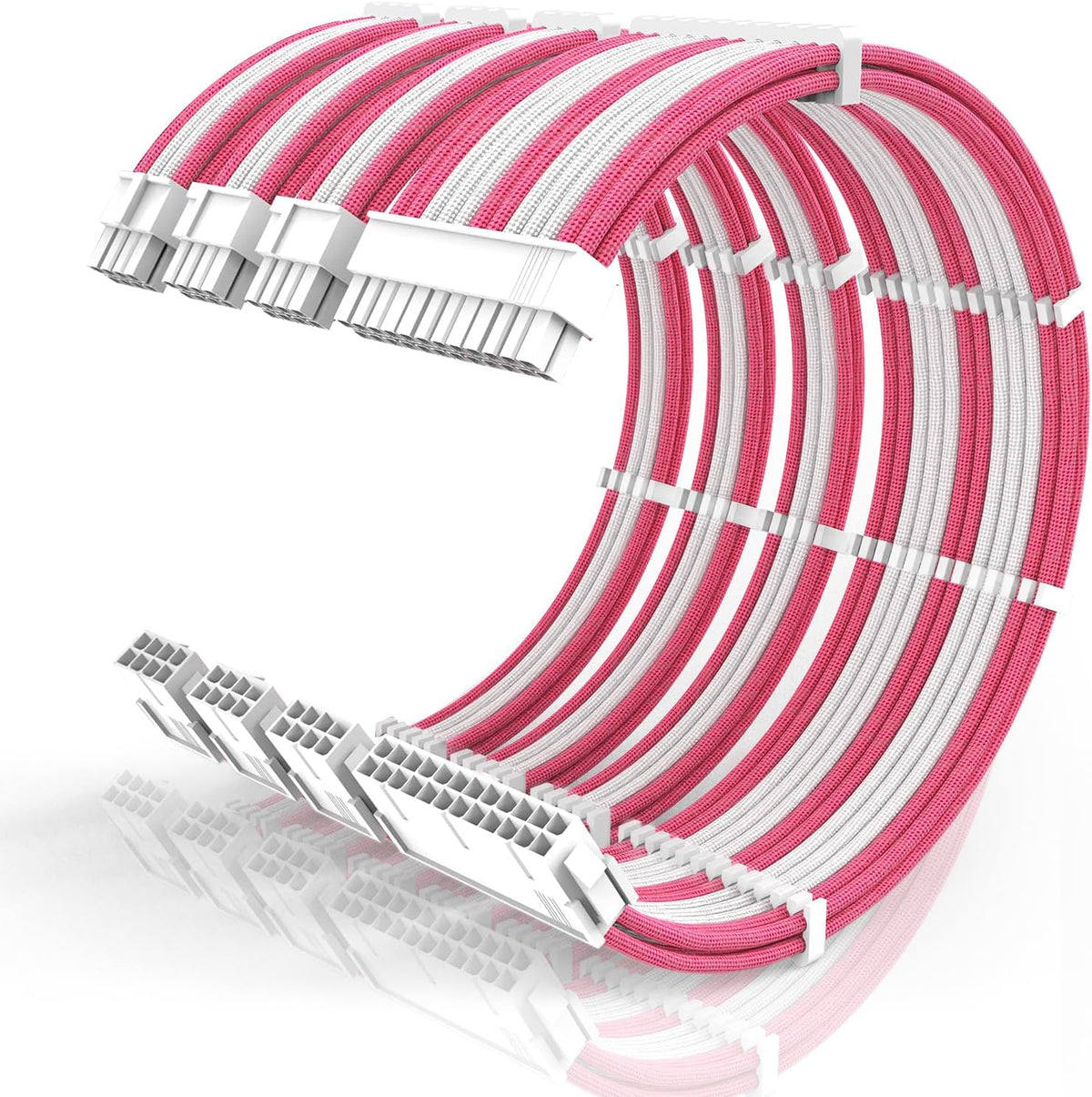 16AWG PSU Cable Extension Kit With Cable Combs,1x24pin ATX/1x8pin(4+4) EPS/2x8pin(6+2) PCIE Extension Cable,Cable Extension PC Sleeved Cables 30cm Length,Power Supply Extension Cable Kit(Pink/White)